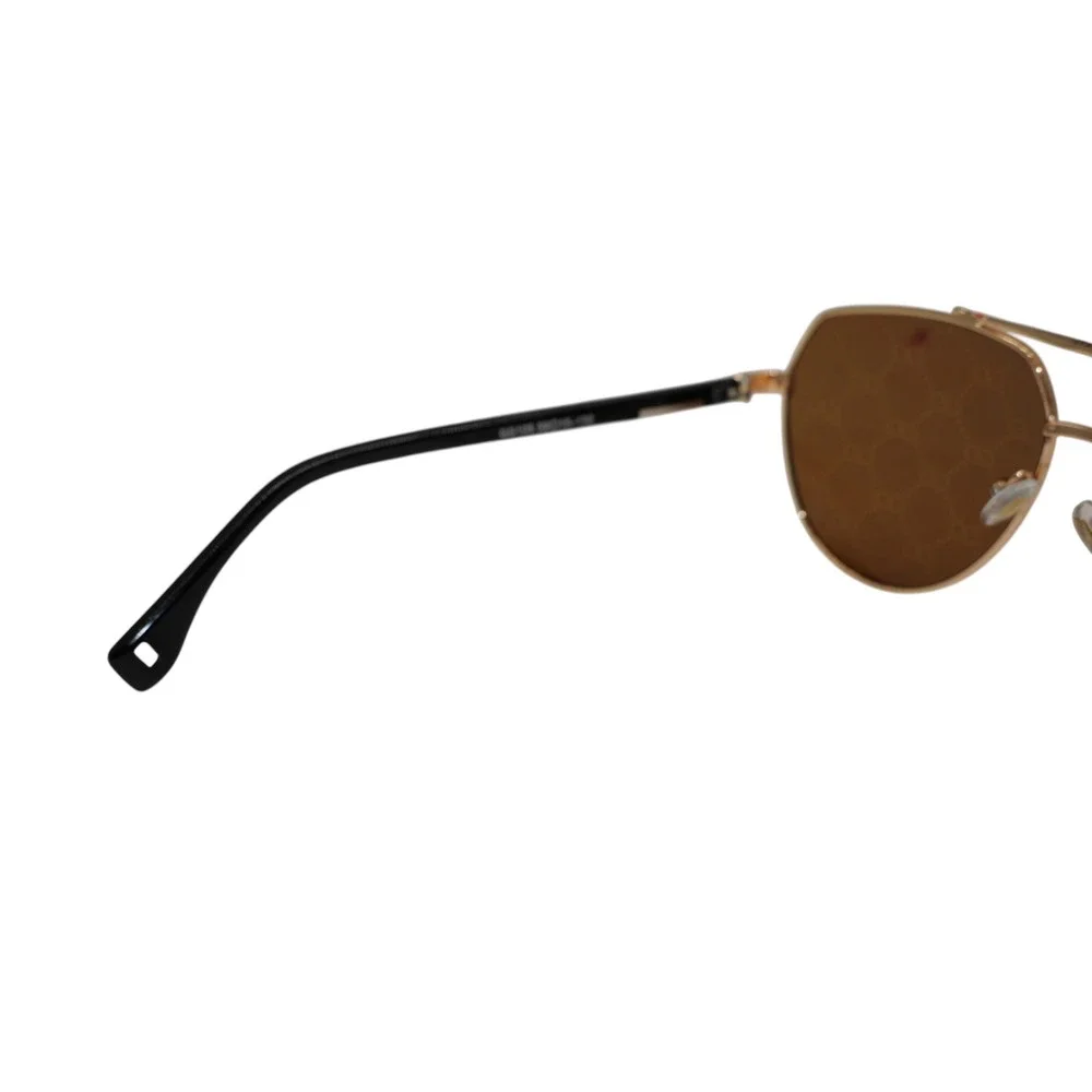 Gucci GG105 Sunglasses 59-15-132 Gold Aviator Brown GG Logo Lens Black Temple